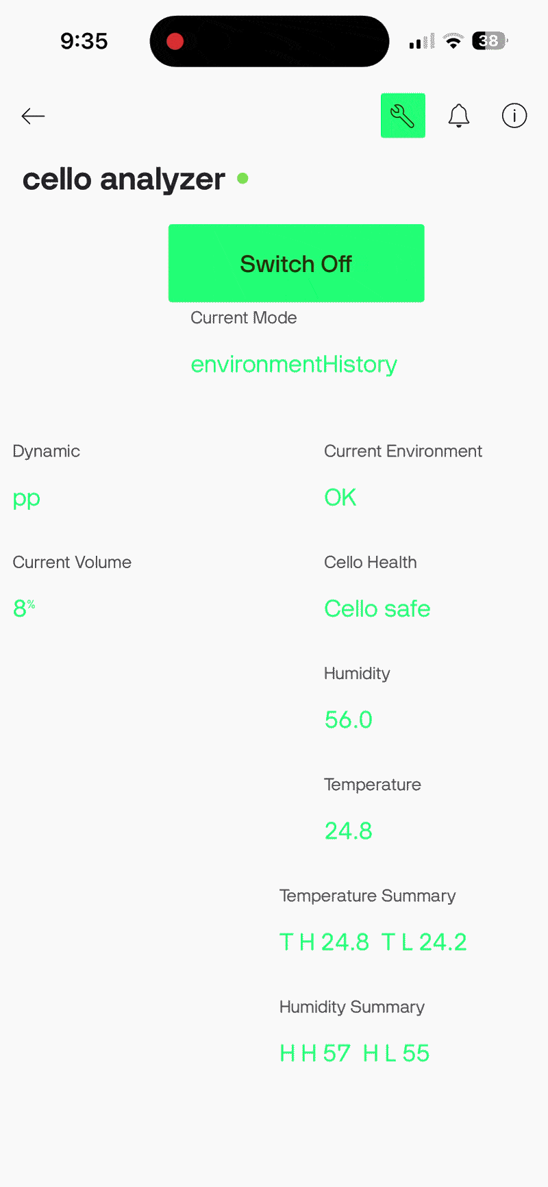 Cello Analyzer Blynk display