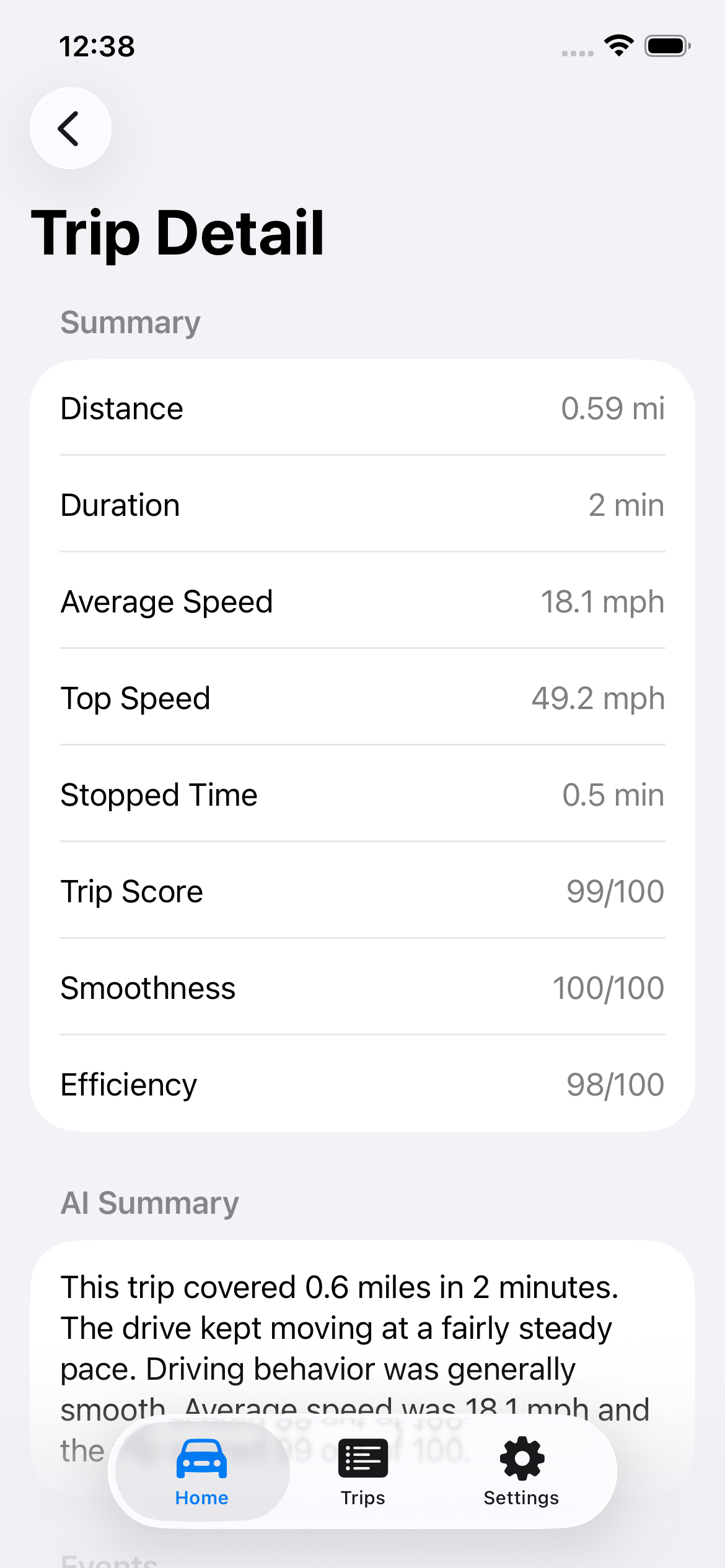 DriveSense trip detail screen preview