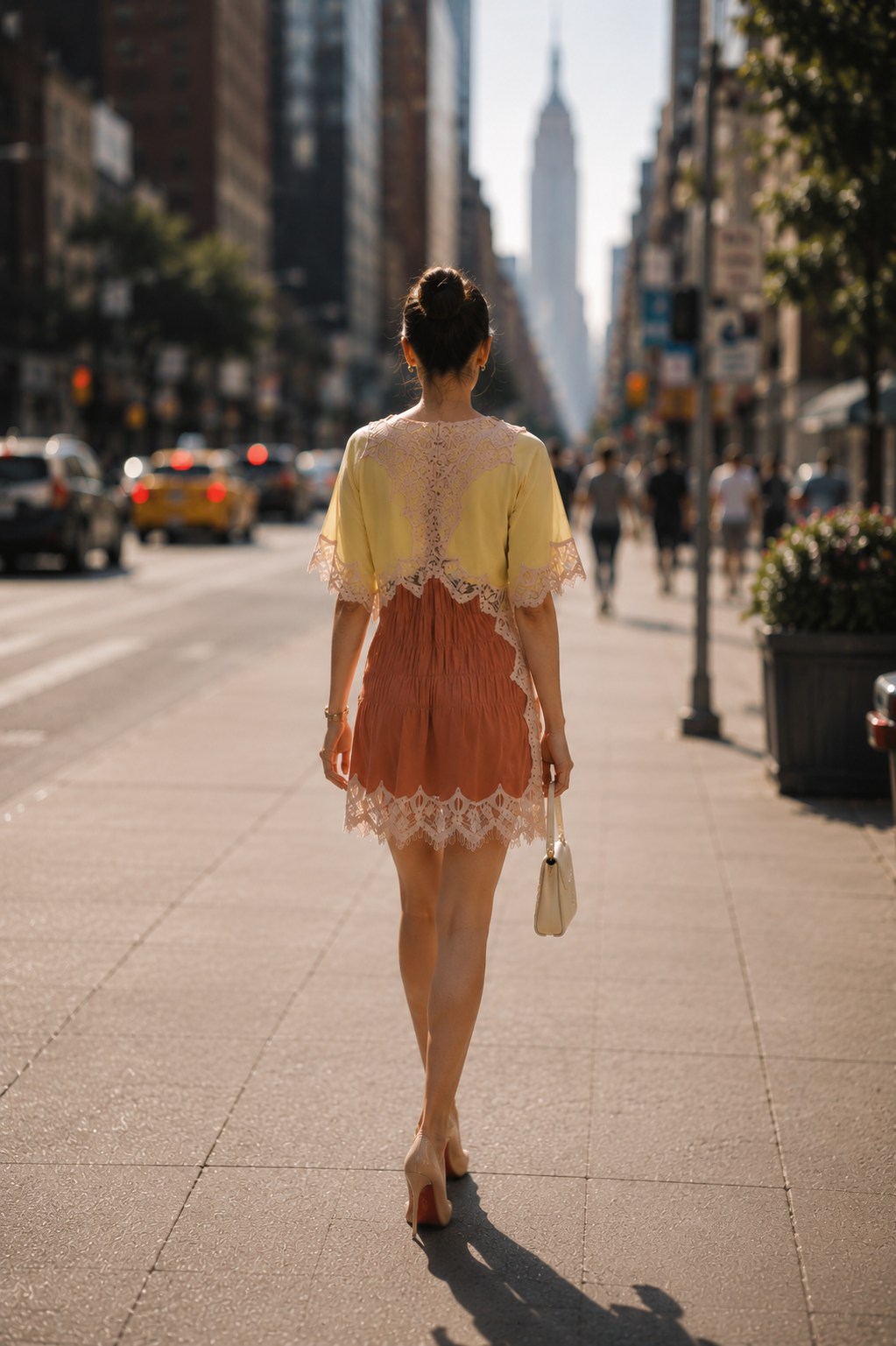 Fifth Avenue look: Chloe lace dress, shoulder bag, red-sole heels